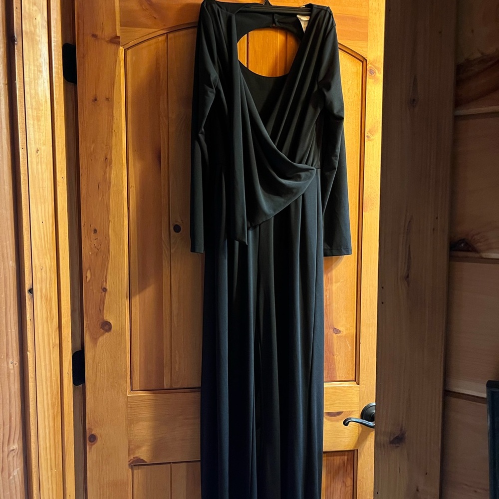 VENUS Chic Black Draped Jumpsuit